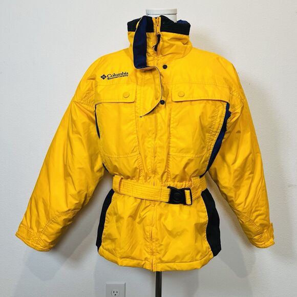 Columbia Womens Puff Jacket Snow Fits M Yellow Retro Apres Ski Warm Vintage 90s - Picture 1 of 16